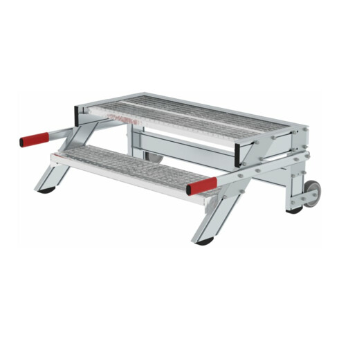 MUNK Aluminium-Arbeitspodest fahrbar Stahl-Gitterrost Stufenbreite 1000 mm 2 Stufen