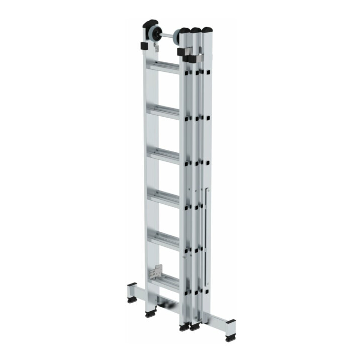 MUNK Günzburger Steigtechnik Aluminium-Mehrzweckleiter 3-teilig nivello®-Traverse 3 x 6 Sprossen
