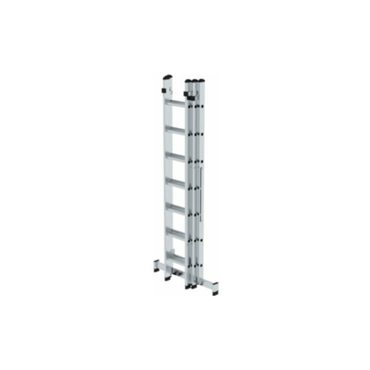 MUNK Günzburger Steigtechnik Aluminium-Mehrzweckleiter 3-teilig nivello®-Traverse 3 x 7 Sprossen