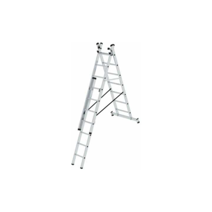 MUNK Günzburger Steigtechnik Aluminium-Mehrzweckleiter 3-teilig nivello®-Traverse 3 x 7 Sprossen