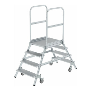 MUNK Aluminium-Podestleiter beidseitig begehbar: Aluminium geriffelt