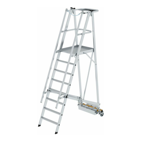 MUNK Aluminium-Podestleiter fahrbar klappbar schmaler Quertraverse 8 Stufen