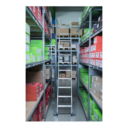 MUNK Aluminium-Regalleiter für Doppelregal seitlich verschiebbar