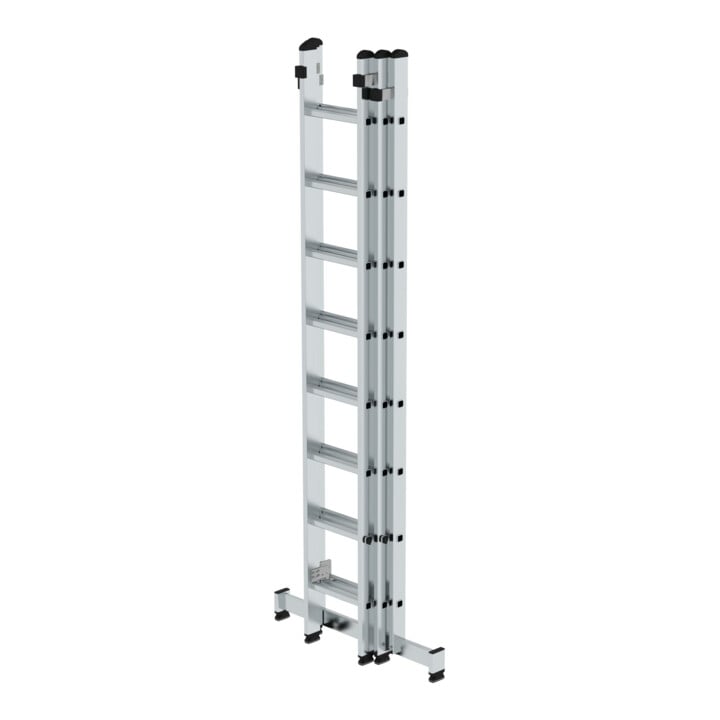 MUNK Günzburger Steigtechnik Aluminium-Schiebeleiter 3-teilig nivello®-Traverse 3 x 8 Sprossen