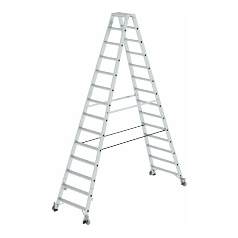 MUNK Aluminium-Stehleiter beidseitig begehbar Rollen 2 x 14 Stufen