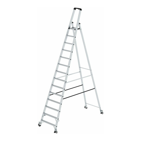 MUNK Aluminium-Stehleiter einseitig begehbar Rollen 1 x 14 Stufen