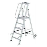 MUNK Aluminium-Stufenstehleiter einseitig begehbar mit Rollen und Griff