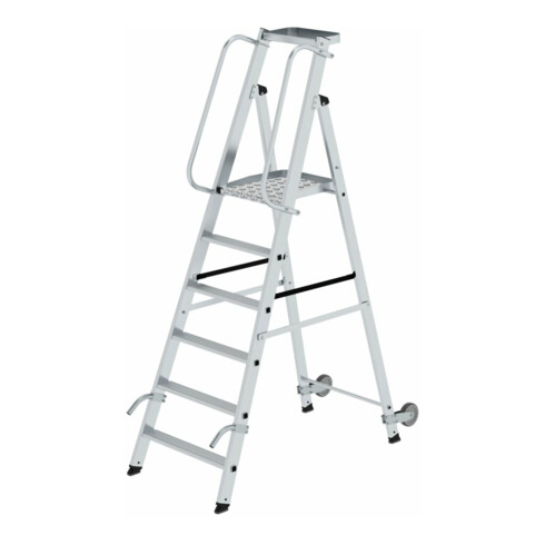 MUNK Aluminium-Stehleiter einseitig begehbar Rollen und Griff 6 Stufen