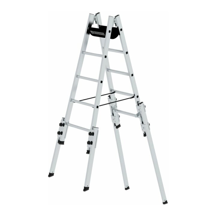 MUNK Günzburger Steigtechnik Aluminium-Stehleiter treppengängig 4 ausschiebbaren Holmen 2 x 5 Sprossen