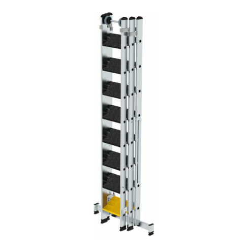 MUNK Stufen-Mehrzweckleiter 3-teilig mit nivello®-Traverse und clip-step R13 3x8 Stufen