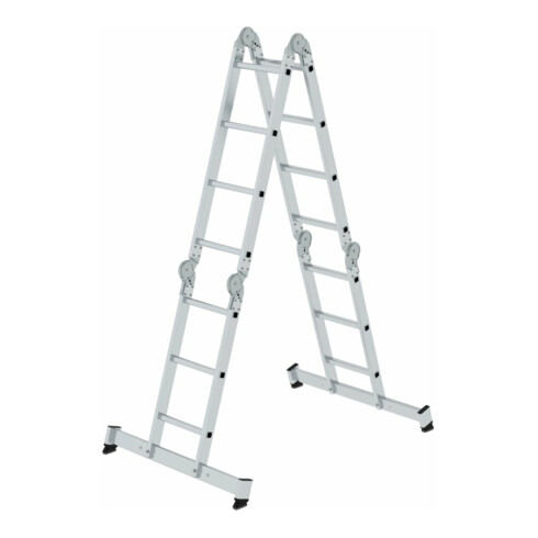 MUNK Vielzweckleiter 4-teilig mit nivello®-Traverse und Holzbelag 2x3 + 2x4 Sprossen, 4.2 m