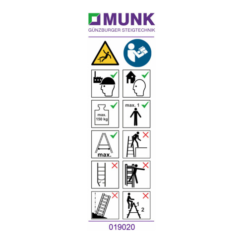 Munk Hinweis-Aufkleber für Glasreiniger-Etagenleiter Aufkleber 19059