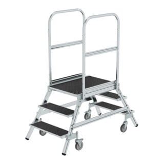 MUNK Podesttreppe beids. begehbar mit Federrolle Korundbeschichtung R 13 8 Stufen