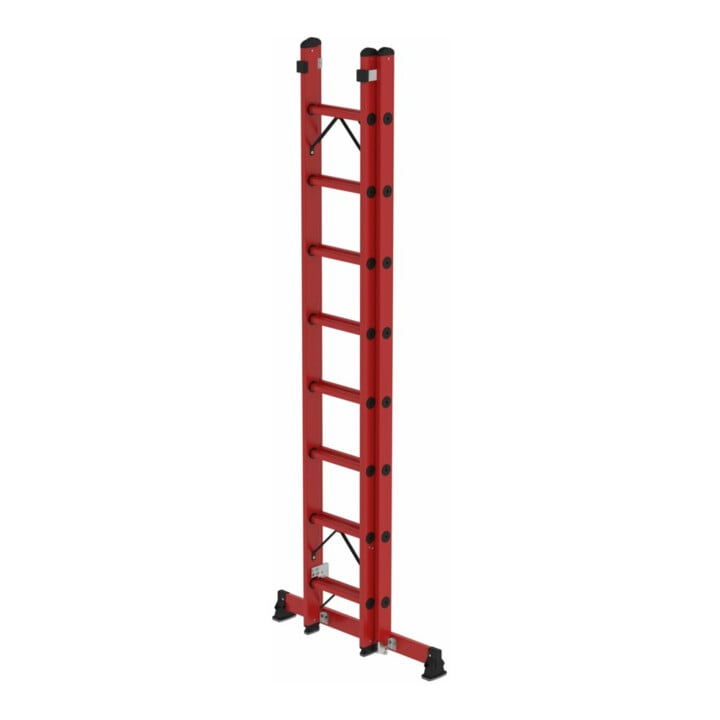 Munk Sprossen-Schiebeleiter 2-teilig GFK mit nivello® Traverse 2x8 Sprossen