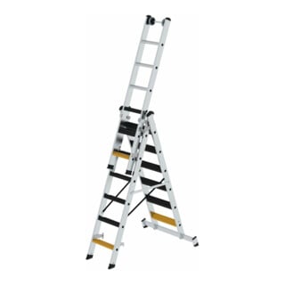 MUNK Stufen-Mehrzweckleiter 3-teilig mit nivello®-Traverse und clip-step R13