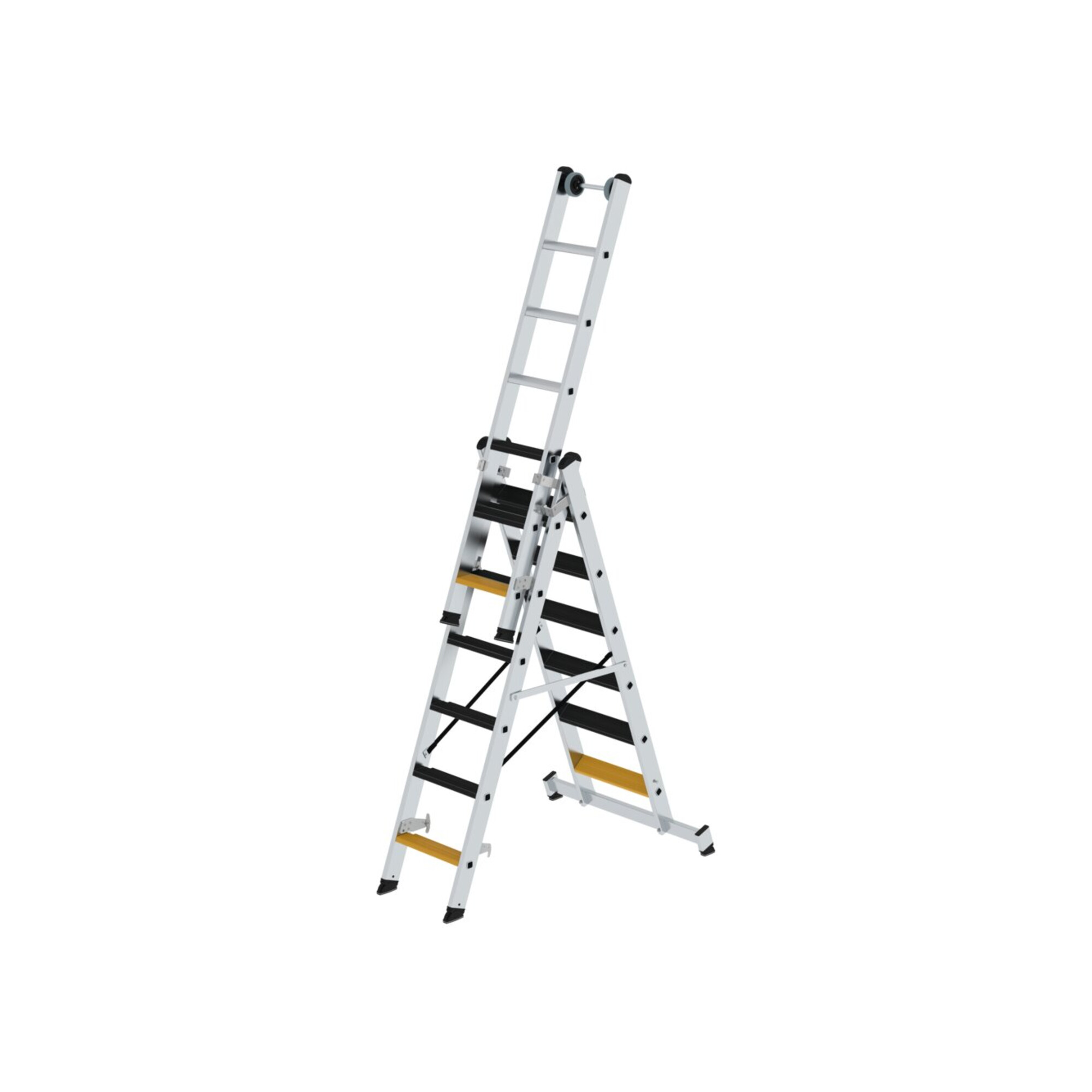 MUNK Stufen-Mehrzweckleiter 3-teilig mit nivello -Traverse und clip-step R13 3x6 Stufen