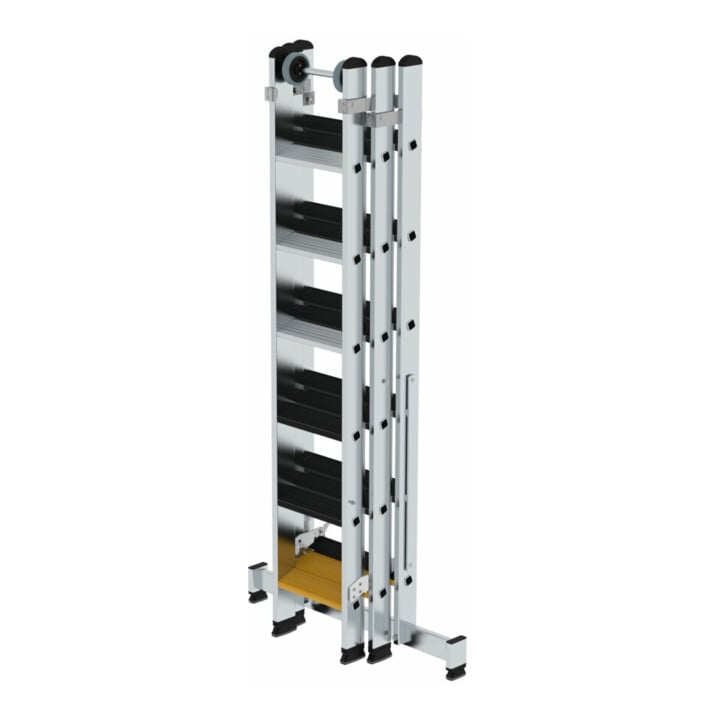 MUNK Stufen-Mehrzweckleiter 3-teilig mit nivello®-Traverse und clip-step R13 3x6 Stufen