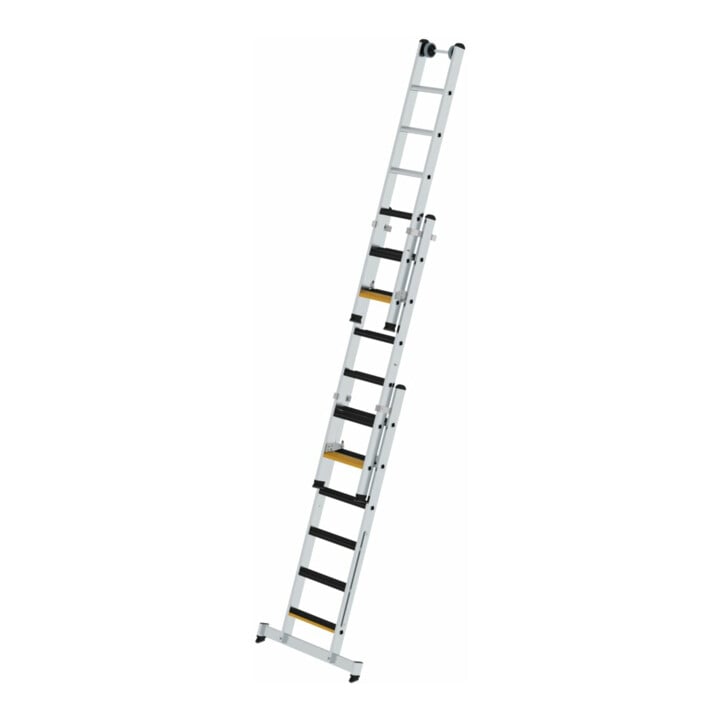 MUNK Stufen-Mehrzweckleiter 3-teilig mit nivello®-Traverse und clip-step R13 3x6 Stufen