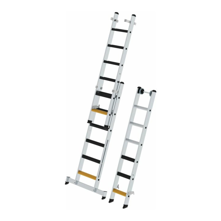 MUNK Stufen-Mehrzweckleiter 3-teilig mit nivello®-Traverse und clip-step R13 3x6 Stufen