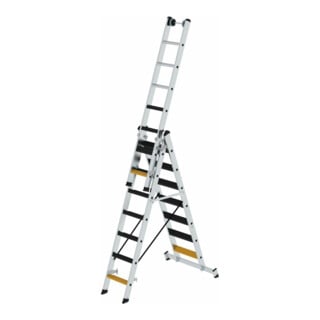 MUNK Stufen-Mehrzweckleiter 3-teilig mit nivello®-Traverse und clip-step R13