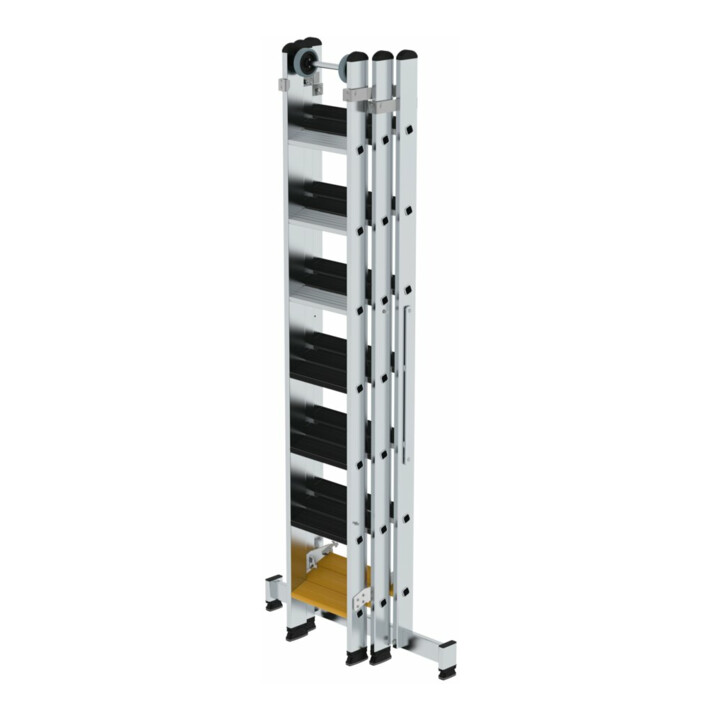 MUNK Stufen-Mehrzweckleiter 3-teilig mit nivello®-Traverse und clip-step R13 3x7 Stufen
