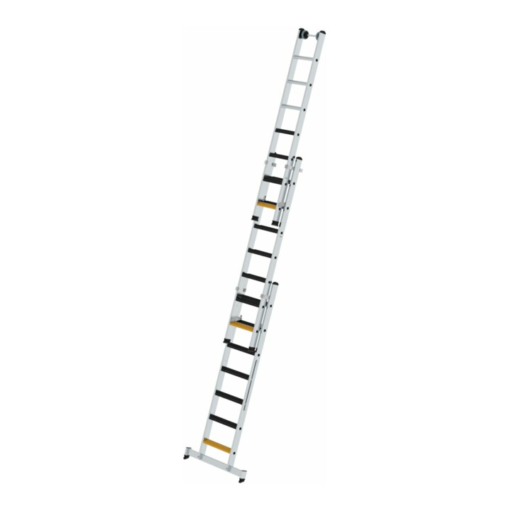 MUNK Stufen-Mehrzweckleiter 3-teilig mit nivello®-Traverse und clip-step R13 3x7 Stufen