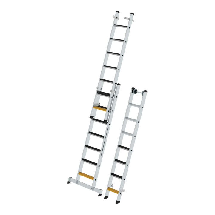 MUNK Stufen-Mehrzweckleiter 3-teilig mit nivello®-Traverse und clip-step R13 3x7 Stufen