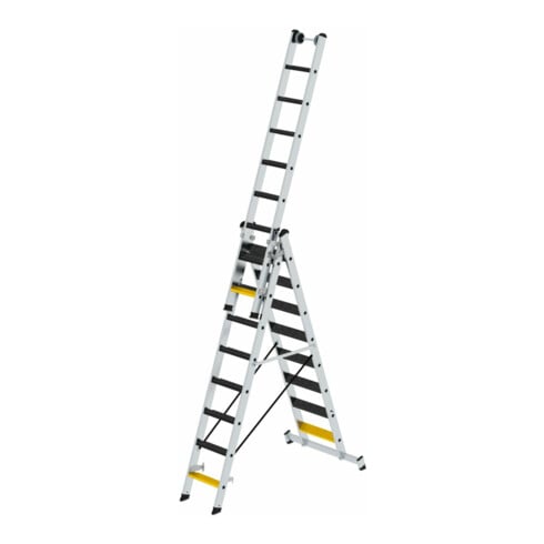 MUNK Stufen-Mehrzweckleiter 3-teilig mit nivello®-Traverse und clip-step R13 3x8 Stufen