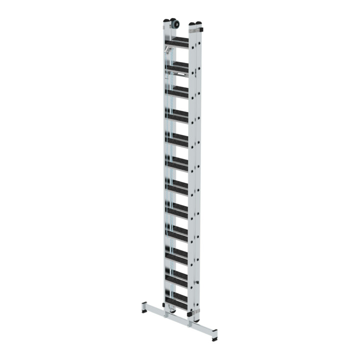 MUNK Stufen-Seilzugleiter 2-teilig mit nivello® Traverse und clip-step R13 2x12 Stufen