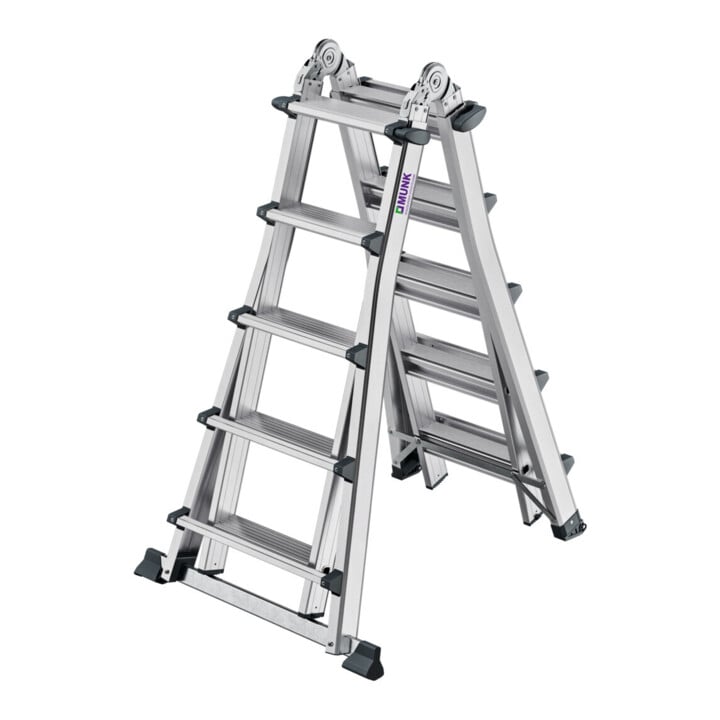 MUNK Stufen-Teleskopleiter 4-teilig 4x5 Stufen mit Traverse