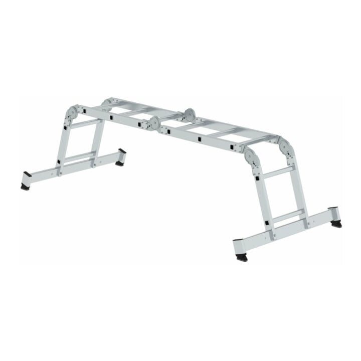 MUNK Vielzweckleiter 4-teilig mit nivello®-Traverse und Holzbelag 2x3 + 2x4 Sprossen, 2.85 m