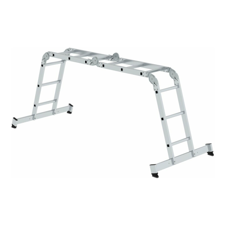 MUNK Vielzweckleiter 4-teilig mit nivello®-Traverse und Holzbelag 4x3 Sprossen, 3.65 m