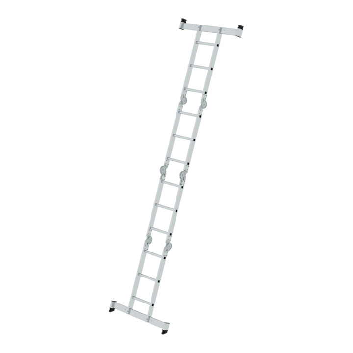 MUNK Vielzweckleiter 4-teilig mit nivello®-Traverse und Holzbelag 4x3 Sprossen, 3.65 m