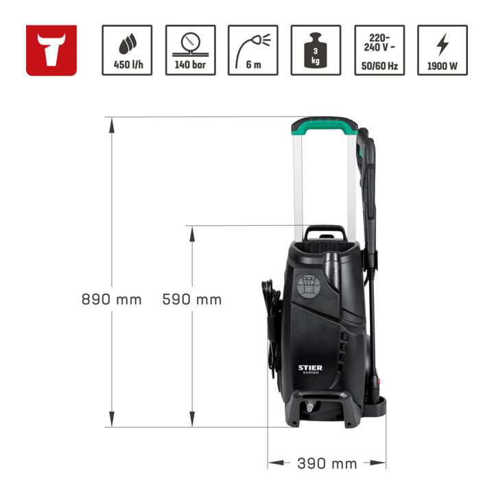 Nettoyeur haute pression STIER DIG-140, 1900 W, 140 bars, 40 l/h