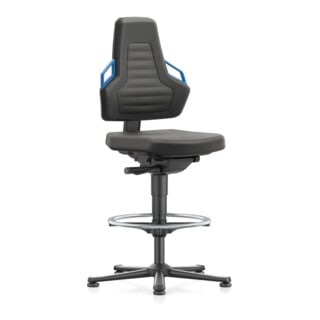 Nexxit Chaise de travail pivotante avec patins + anneau repose-pieds Supertec noir, poignée bleue 570-820 mm