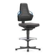 Nexxit Chaise de travail pivotante avec patins + anneau repose-pieds Supertec noir, poignée bleue 570-820 mm