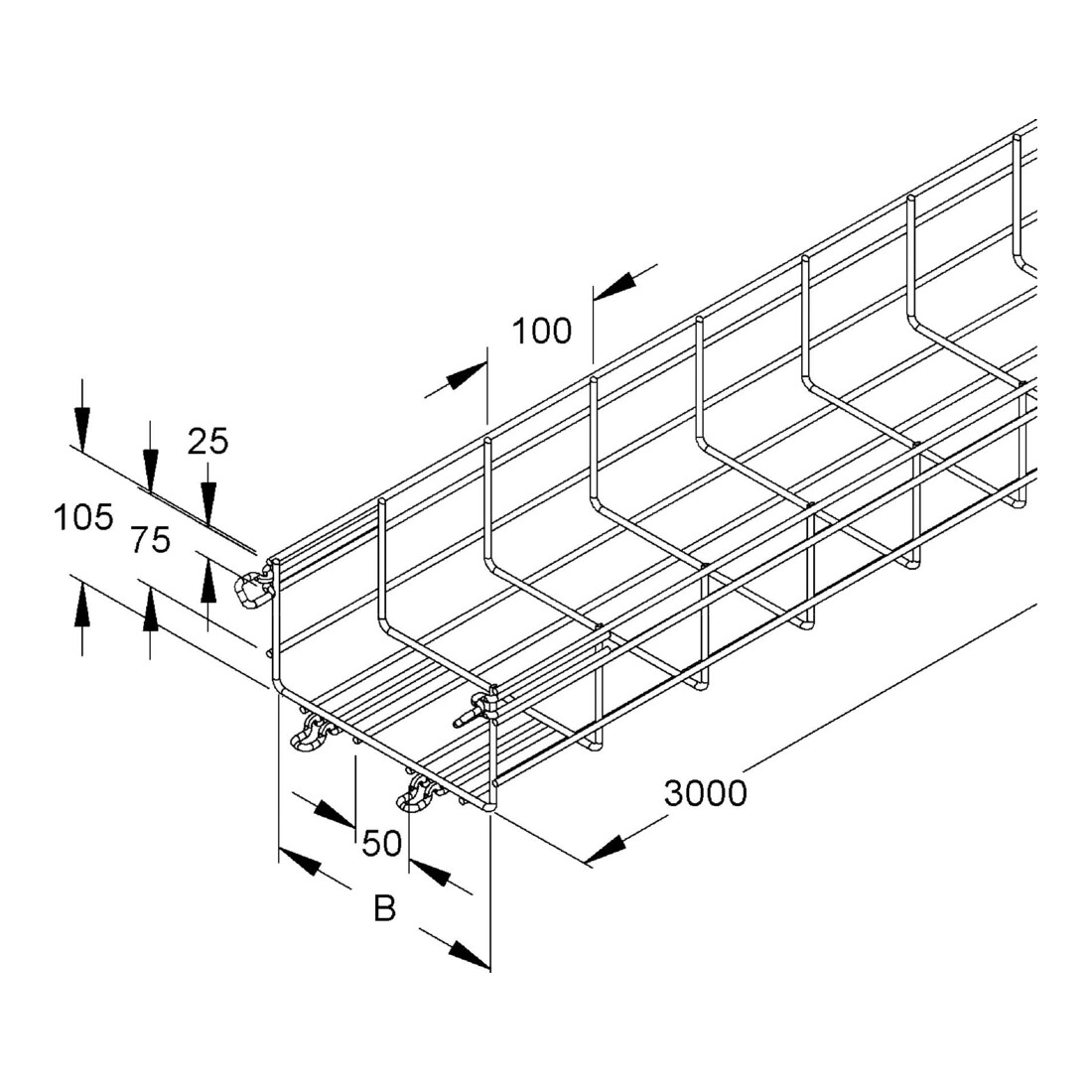 Niedax Chemin de câble grillagé 105 × 100 × 3000 mm, CITO MTC 105.100 V