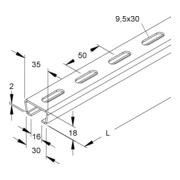 Niedax Rail d'ancrage L=2000mm 2980/2 SL-4