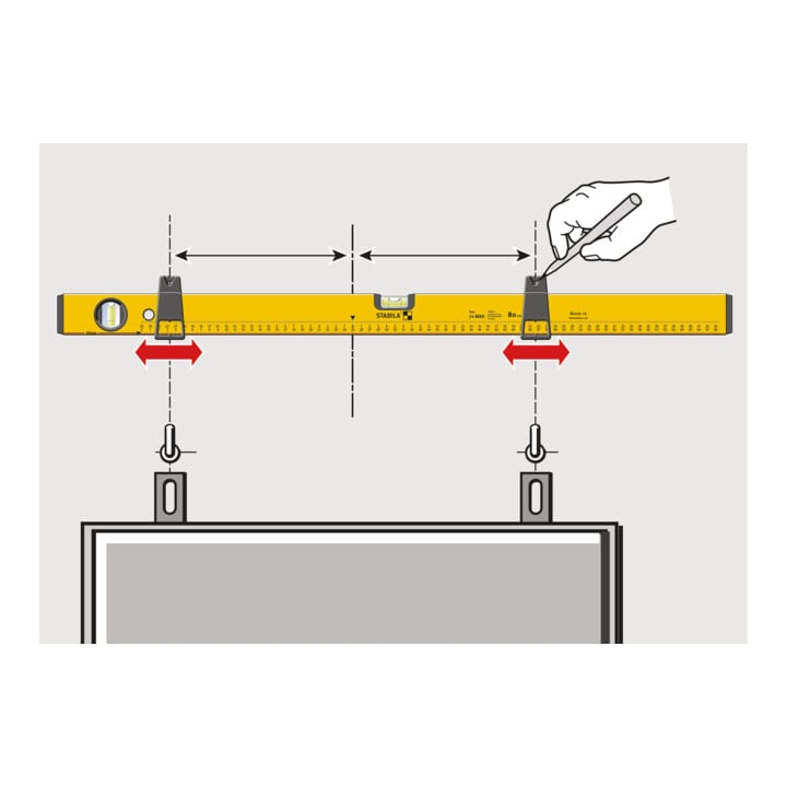 Niveau à bulle STABILA Type 70 MAS, 80 cm, avec coulisseaux de marquage et graduation imprimée