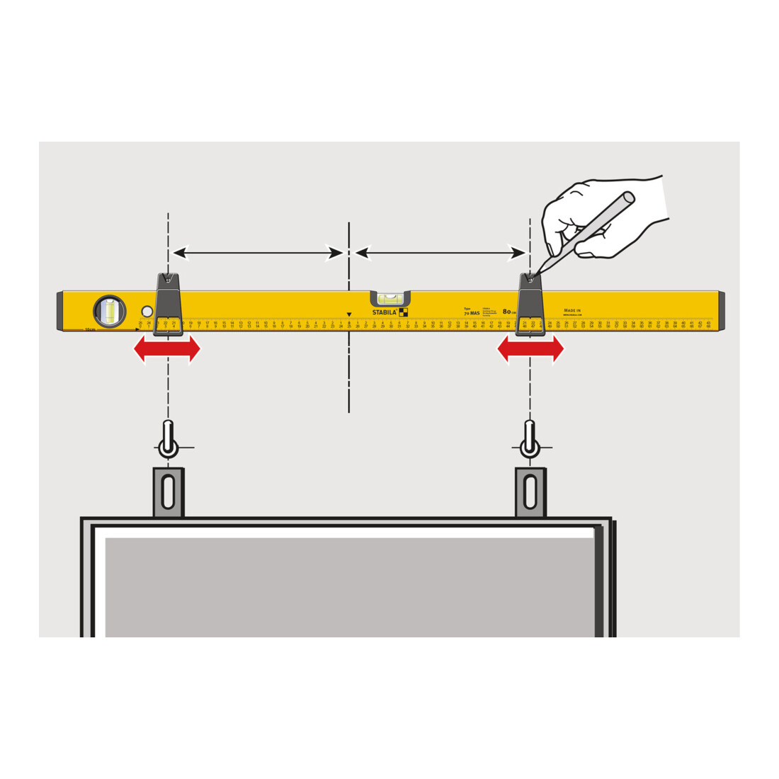 Niveau à bulle STABILA Type 70 MAS, 80 cm, avec coulisseaux de marquage et graduation imprimée