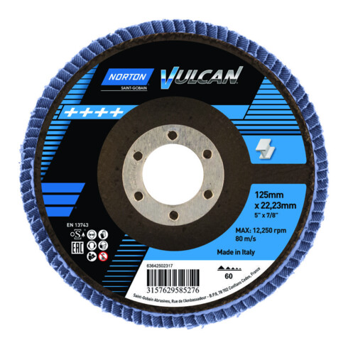 Norton Disque abrasif à lamelles - Vulcan Zirconium R842 - 125x22 P60