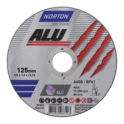 Norton Disque de coupe alu droit 125x1,6 mm