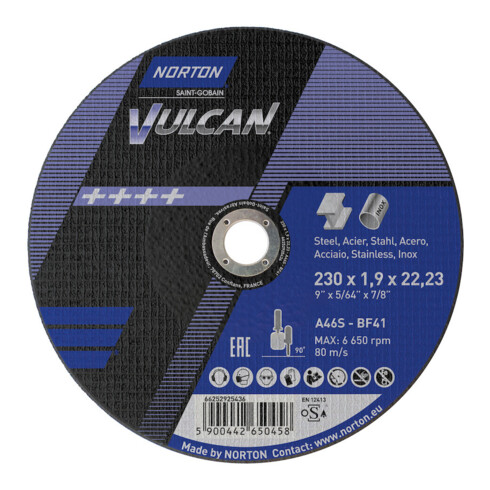 Norton Disque de coupe Vulcan acier/inox droit 230x1,9