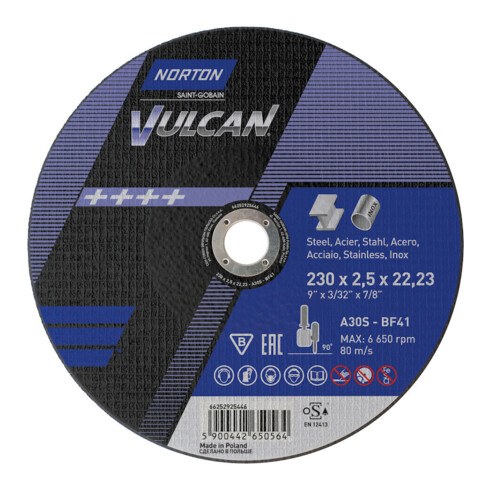 Norton Disque de coupe Vulcan acier/inox droit 230x2,5