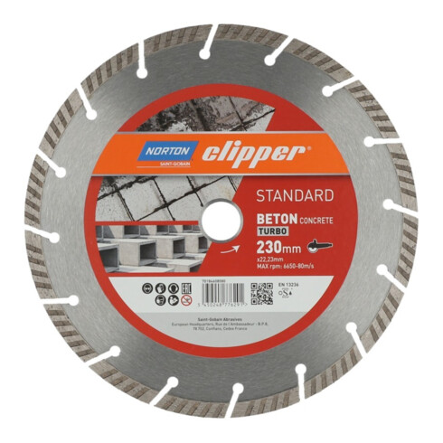 Norton Disque diamant Standard Béton Turbo, diamètre 230