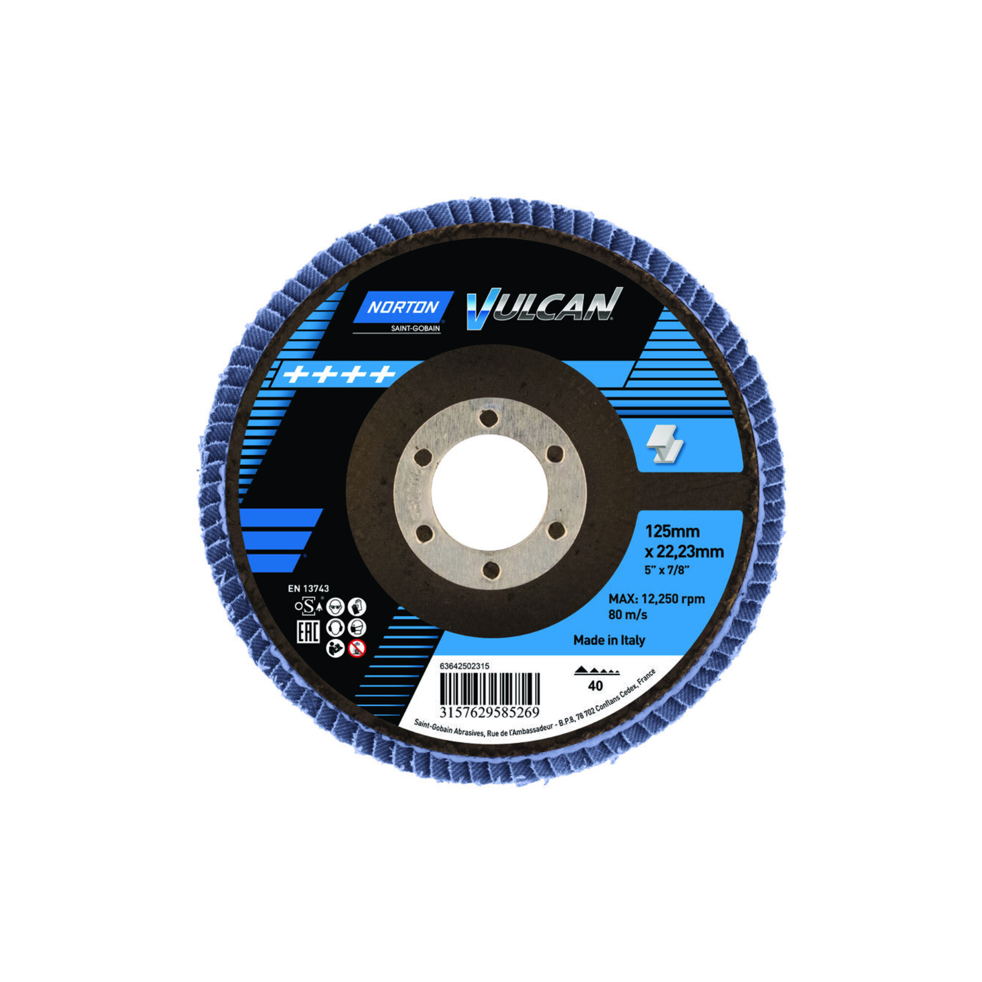 Norton Fächerschleifscheibe -Vulcan Zirconia R842 - 125x22 P40 ; Saint-Gobain