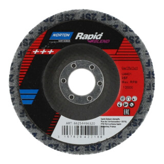 Norton Schleifvliesscheibe Rapid mit Unterlage Blend Nex- 125x12x22 Fein