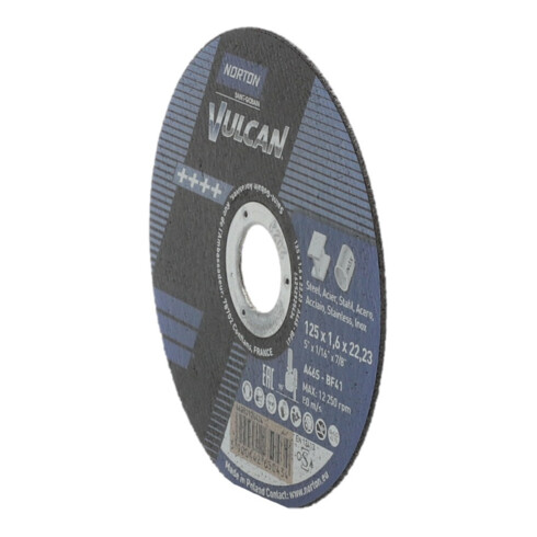 Norton VULCAN Disque de coupe métal inox droit ultra-fin 125x1,6x22,23