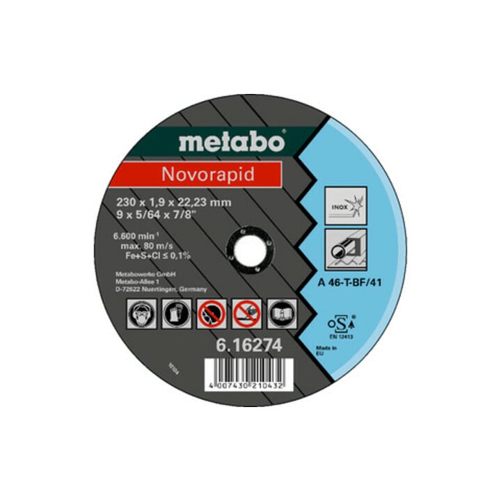 Novorapid 230 x 1,9 x 22,23 inox, meule de tronçonnage, modèle droit metabo