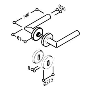 Objekt-Garnitur L-Form Gehrungsform Drückergrt.BB VK 8mm VA matt TS 35-45mm